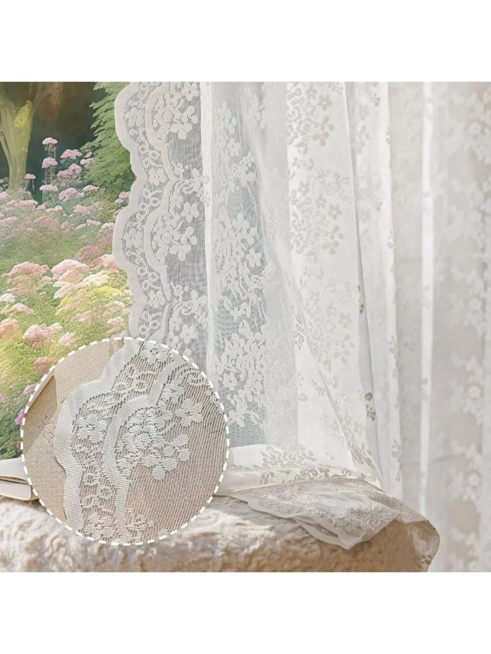 Vintage White Lace Curtains Set - 84